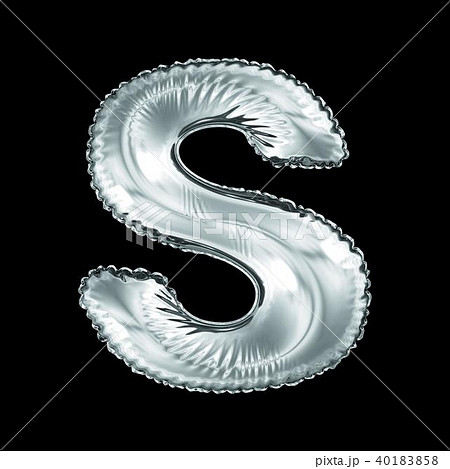 Silver letter S made of inflatable balloon isolated on black background. 40183858