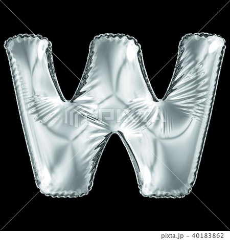Silver letter W made of inflatable balloon isolated on black background. 40183862