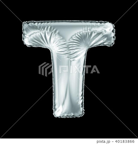 Silver letter T made of inflatable balloon isolated on black background. 40183866