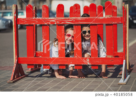 stylish funny little girls on the street 40185058