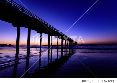 サンディエゴ・ラホヤ海岸とスクリップス桟橋の完璧なマジックアワー 40187894