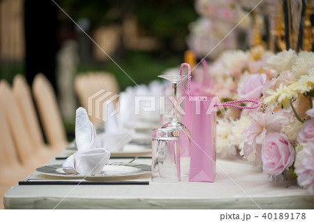 Wedding decoration with flowers on a table Wedding decoration with flowers on a table 40189178