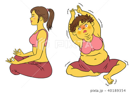 ダイエットヨガをするスリムな女性と太った女性 40189354