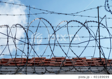 Protection Fence with Sharp Barbed Wire. 40189699