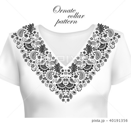Oriental ornament with paisley and fantasy flowers. Vector design for collar shirts, blouses. Vector 40191356