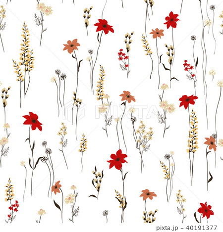 Seamless vector texture. Retro wild flower pattern in the many kind of florals. Botanical Motifs Seamless vector texture. Retro wild flower pattern in the many kind of florals. Botanical Motifs 40191377