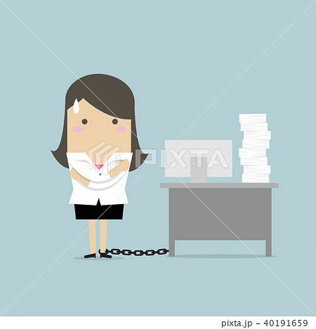 Businesswoman chained to the desk. Businesswoman chained to the desk. 40191659