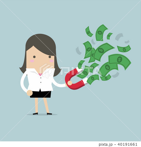 Businesswoman attracted banknotes with red magnets Businesswoman attracted banknotes with red magnets 40191661