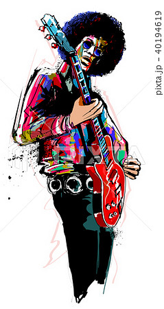 Guitar Player With Red Electric Guitarのイラスト素材