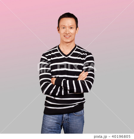 Asian man in striped pullovert Asian man in striped pullovert 40196805