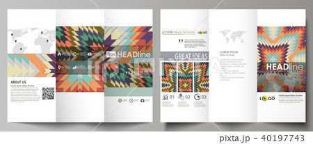 Tri-fold brochure business templates on both sides. Abstract vector layout in flat design. Tribal 40197743
