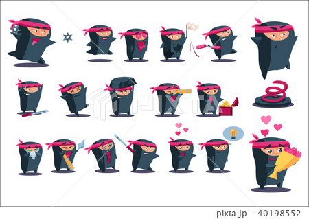 Ninja set, japanese warrior wearing mask and traditional clothes, samurai character in different Ninja set, japanese warrior wearing mask and traditional clothes, samurai character in different 40198552