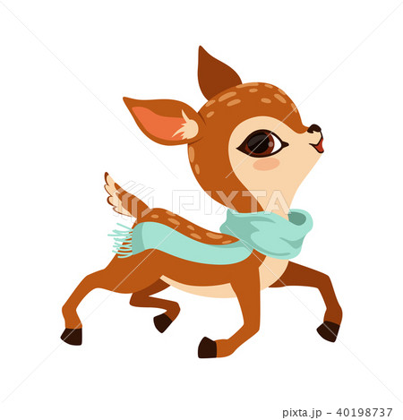 Cute little fawn character earing light blue scarf vector Illustration on a white background 40198737