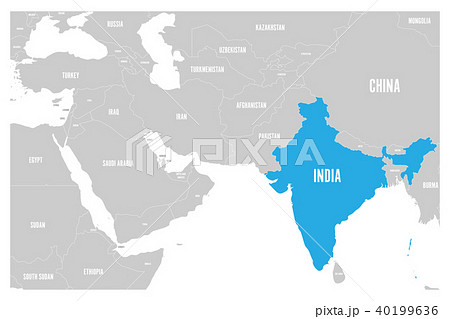 India blue marked in political map of South Asia and Middle East. Simple flat vector map India blue marked in political map of South Asia and Middle East. Simple flat vector map 40199636