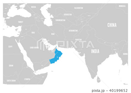 Oman blue marked in political map of South Asia and Middle East. Simple flat vector map 40199652