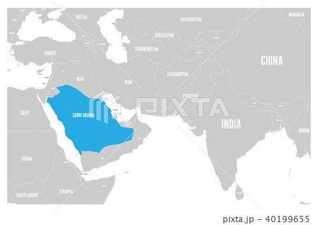 Saudi Arabia blue marked in political map of South Asia and Middle East. Simple flat vector map 40199655