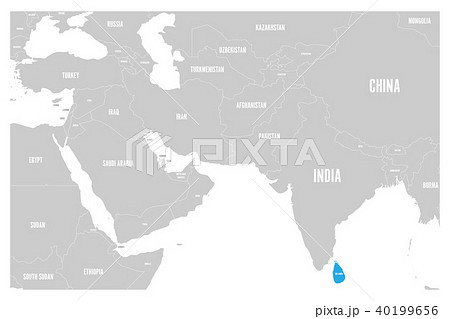 Sri Lanka blue marked in political map of South Asia and Middle East. Simple flat vector map 40199656
