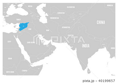 Syria blue marked in political map of South Asia and Middle East. Simple flat vector map Syria blue marked in political map of South Asia and Middle East. Simple flat vector map 40199657