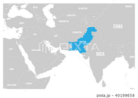 Pakistan blue marked in political map of South Asia and Middle East. Simple flat vector map Pakistan blue marked in political map of South Asia and Middle East. Simple flat vector map 40199658