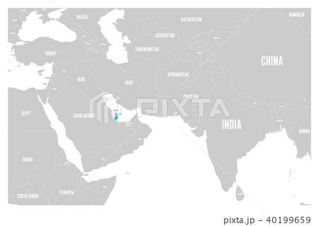 Qatar blue marked in political map of South Asia and Middle East. Simple flat vector map Qatar blue marked in political map of South Asia and Middle East. Simple flat vector map 40199659