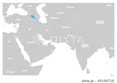 Armenia blue marked in political map of South Asia and Middle East. Simple flat vector map 40199716