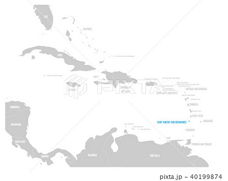 Saint Vincent and Grenadines blue marked in the map of Caribbean. Vector illustration 40199874