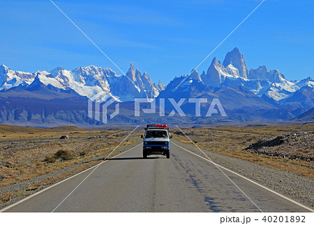 Old german vintage campervan traveling on the road from Los Glaciares National Park, Argentina Old german vintage campervan traveling on the road from Los Glaciares National Park, Argentina 40201892