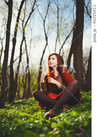 red haired girl in the forest 40205011