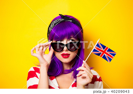 girl with purple hair holding Great Britain flag girl with purple hair holding Great Britain flag 40209043