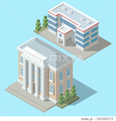 Vector 3d isometric hospital, cartoon ambulance building 40209373