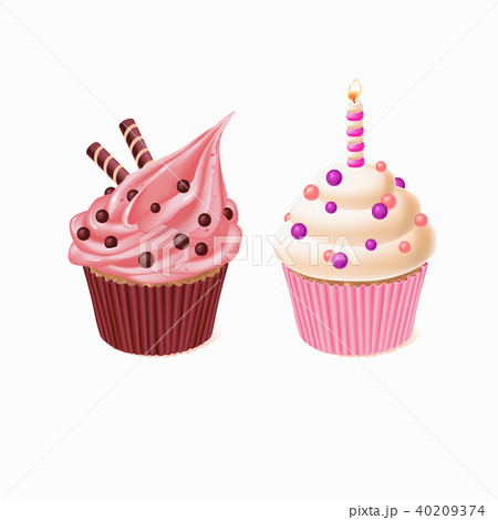 Vector two cupcakes, cakes for birthday celebration Vector two cupcakes, cakes for birthday celebration 40209374