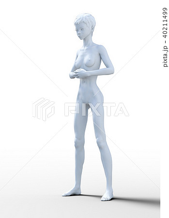 人体模型　女性　ホワイトフルヌード　perming3DCG　イラスト素材 40211499