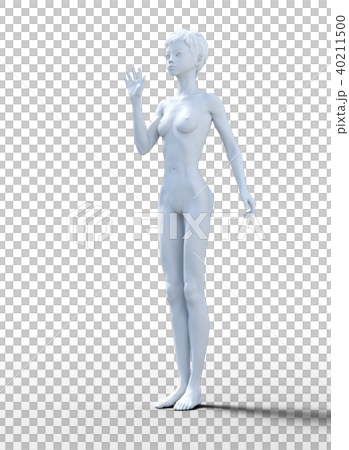 人体模型　女性　ホワイトフルヌード　perming3DCG　イラスト素材 40211500