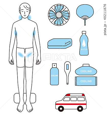 熱中症対策の道具と冷やす場所のイラスト素材