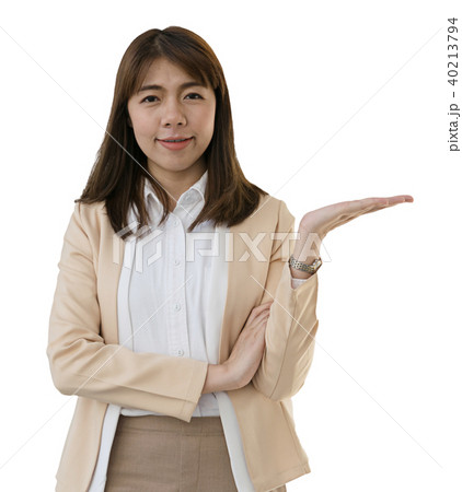 businesswoman outstretched hand for implementation 40213794