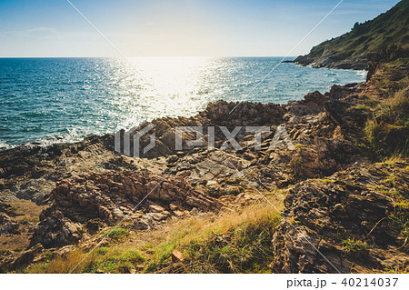 Seascape with rock in beautiful sunset. 40214037