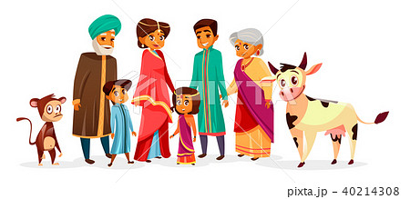 Indian family vector cartoon illustration characters 40214308