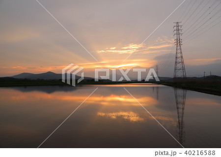 染谷からの筑波山と夕焼け 染谷からの筑波山と夕焼け 40216588