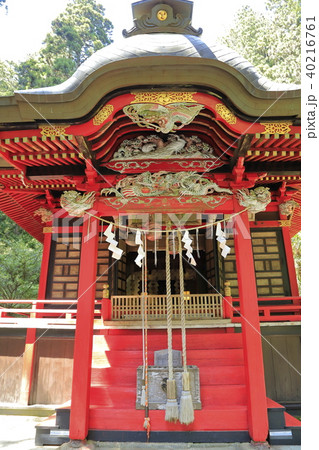 花園神社の拝殿とシャクナゲの花　北茨城市 40216761