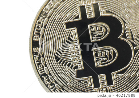 Bitcoin currency of silver medal isolated on white background. 40217989