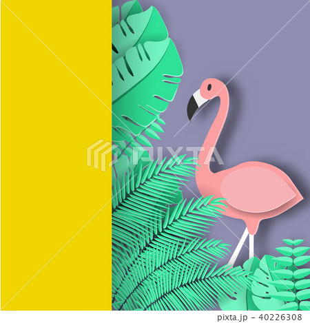 Tropical leaf and Flamingo Summer paper art style 40226308