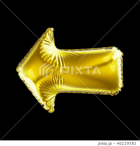 Golden arrow icon made of inflatable balloon isolated on black background. Golden arrow icon made of inflatable balloon isolated on black background. 40229581