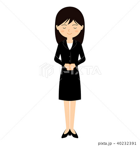 お礼をする若いビジネススーツ女性のお辞儀イラストのイラスト素材