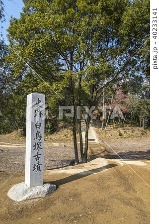 石看板を見る白鳥塚古墳入り口風景 40233141
