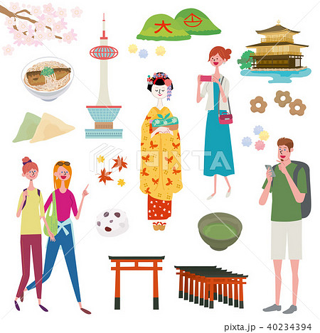 インバウンド イラスト 観光客 京都のイラスト素材