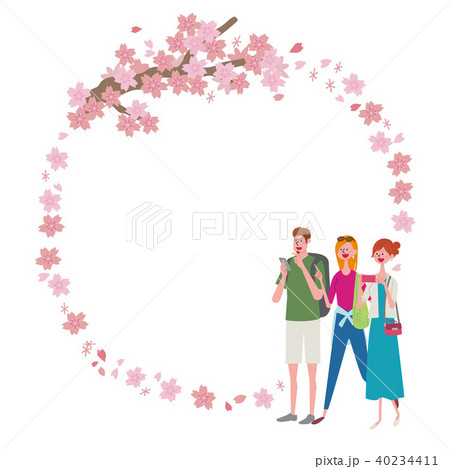 インバウンド　イラスト　観光客　桜 40234411