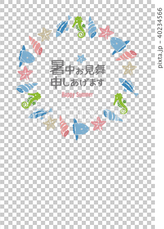 Sea wreath of fish and shellfish, summer greeting card illustration 40234566