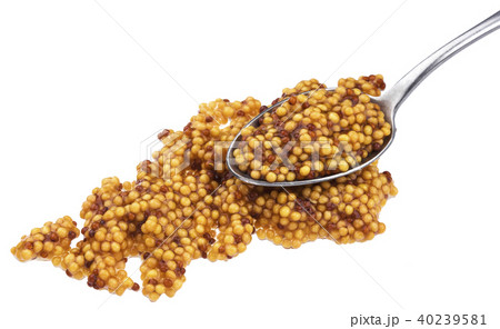 French mustard with spoon isolated on white background 40239581