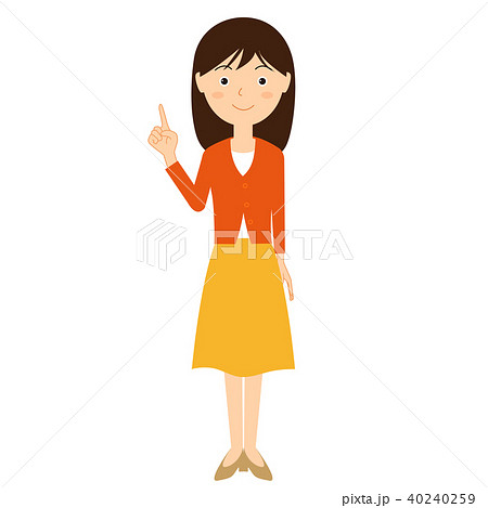 洋服の若い女性が人差し指を指すイラスト素材のイラスト素材