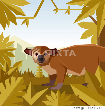 Flat geometric jungle background with Kinkajou Flat geometric jungle background with Kinkajou 40241213